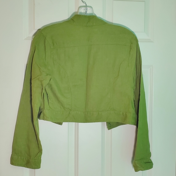 90's Green cropped vintage linen jacket - Picture 5 of 9